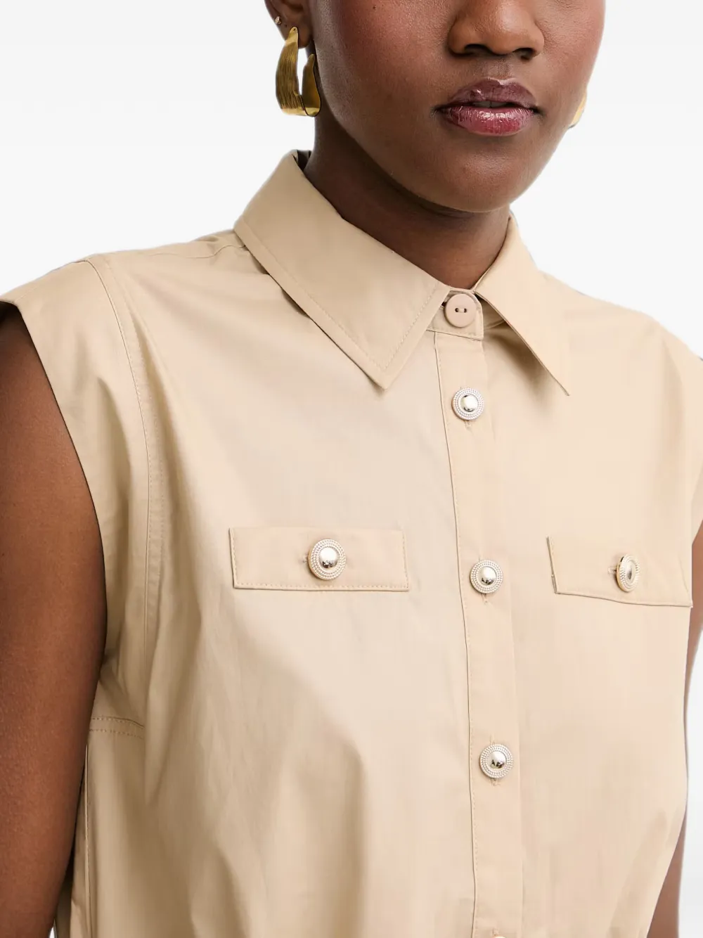 TWINSET Mouwloze blouse met elastische taille Beige