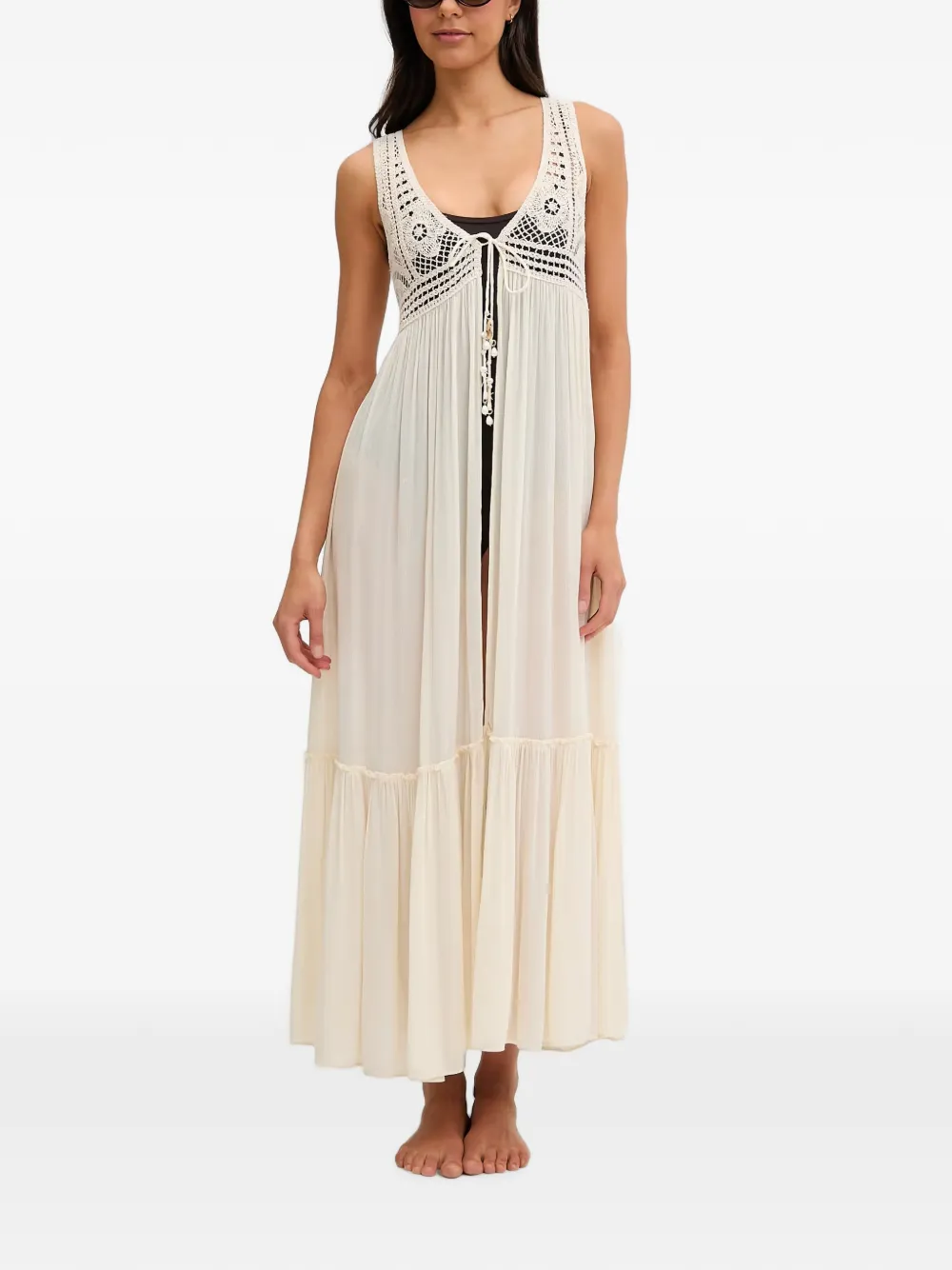 TWINSET crochet-knit midi beach dress - Nude