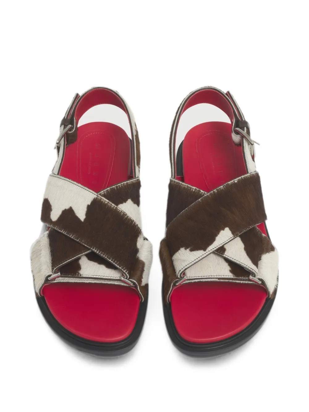 Marni Fussbett sandalen met koeien-print en ponyhaar Bruin