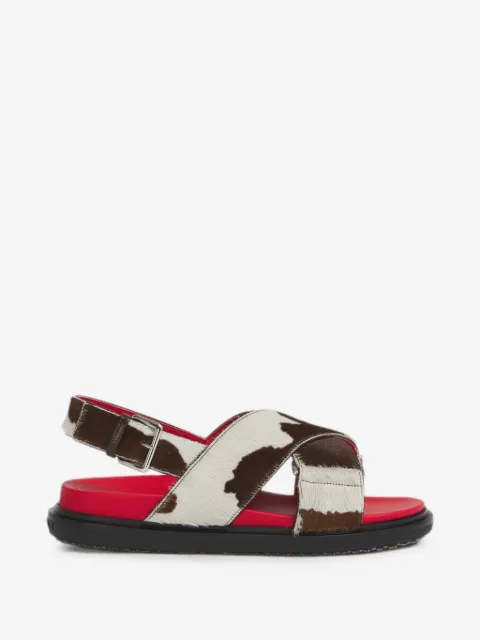 Marni white and brown cow-print ponyhair Fussbett