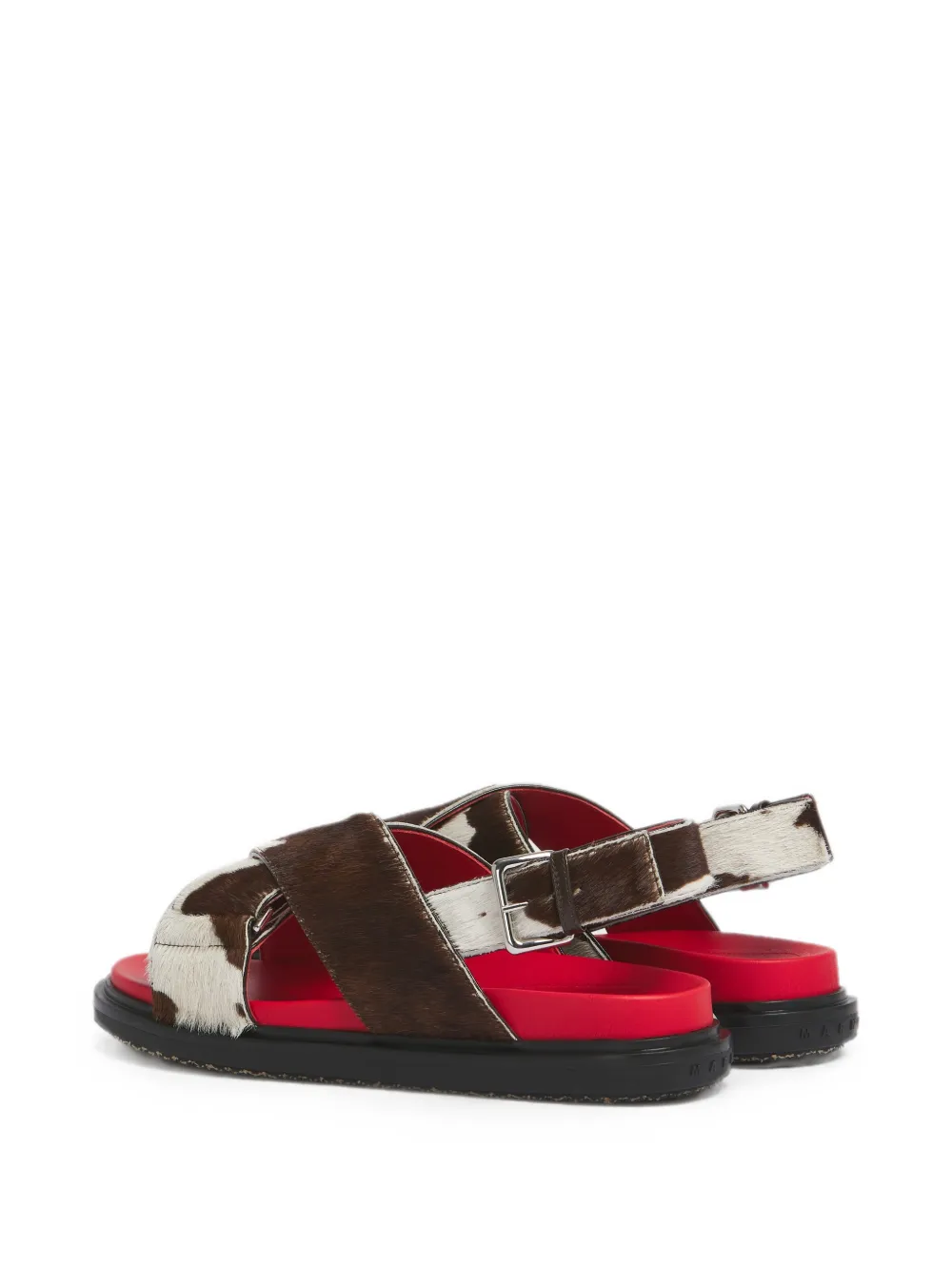 Marni Fussbett sandalen met koeien-print en ponyhaar Bruin