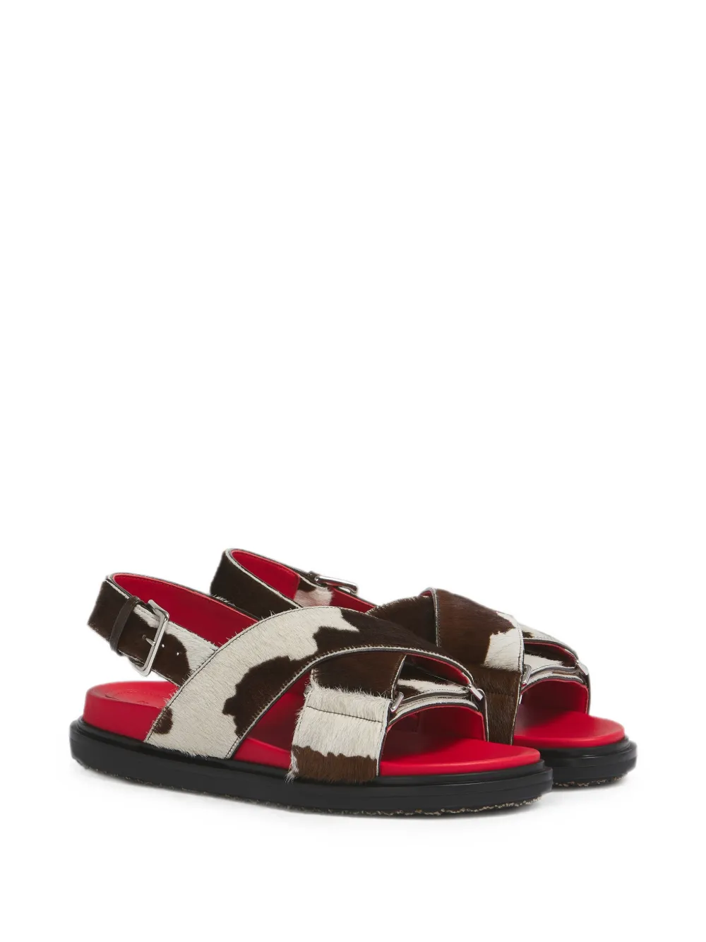 Marni Fussbett sandalen met koeien-print en ponyhaar Bruin