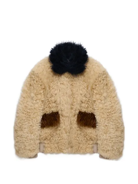 Marni cream shearling-jacket with colour-block details