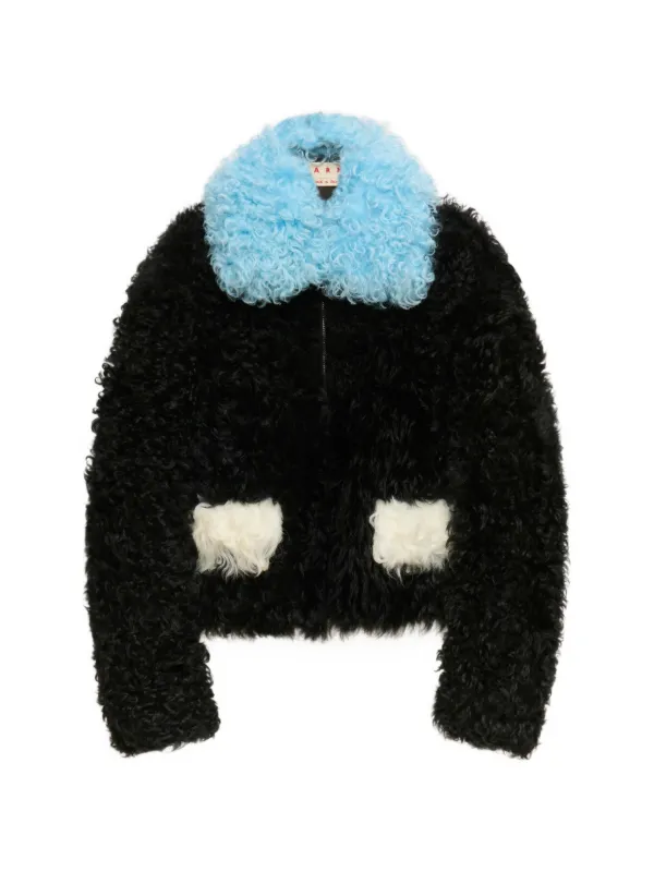 Marni Black Shearling-jacket with Colour-block Details