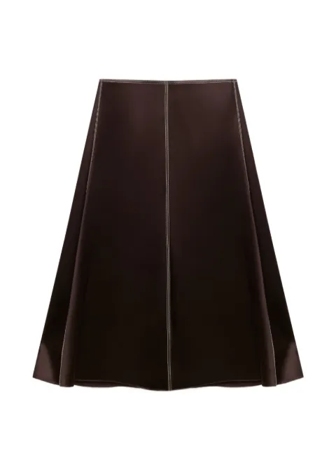 Marni deep-brown satin midi-skirt with contrast stitching