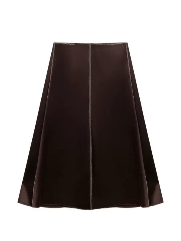 Marni Deep-brown Satin Midi-skirt with Contrast Stitching