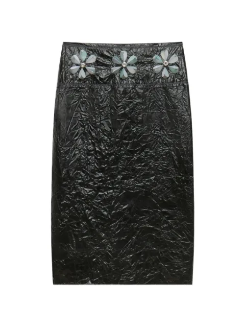 Marni black crinkled midi-skirt with daisy details
