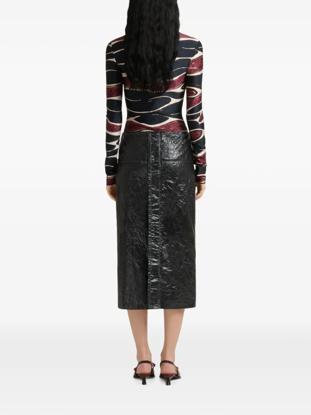 Marni Zwarte gekreukte midi-rok met bloemen-details