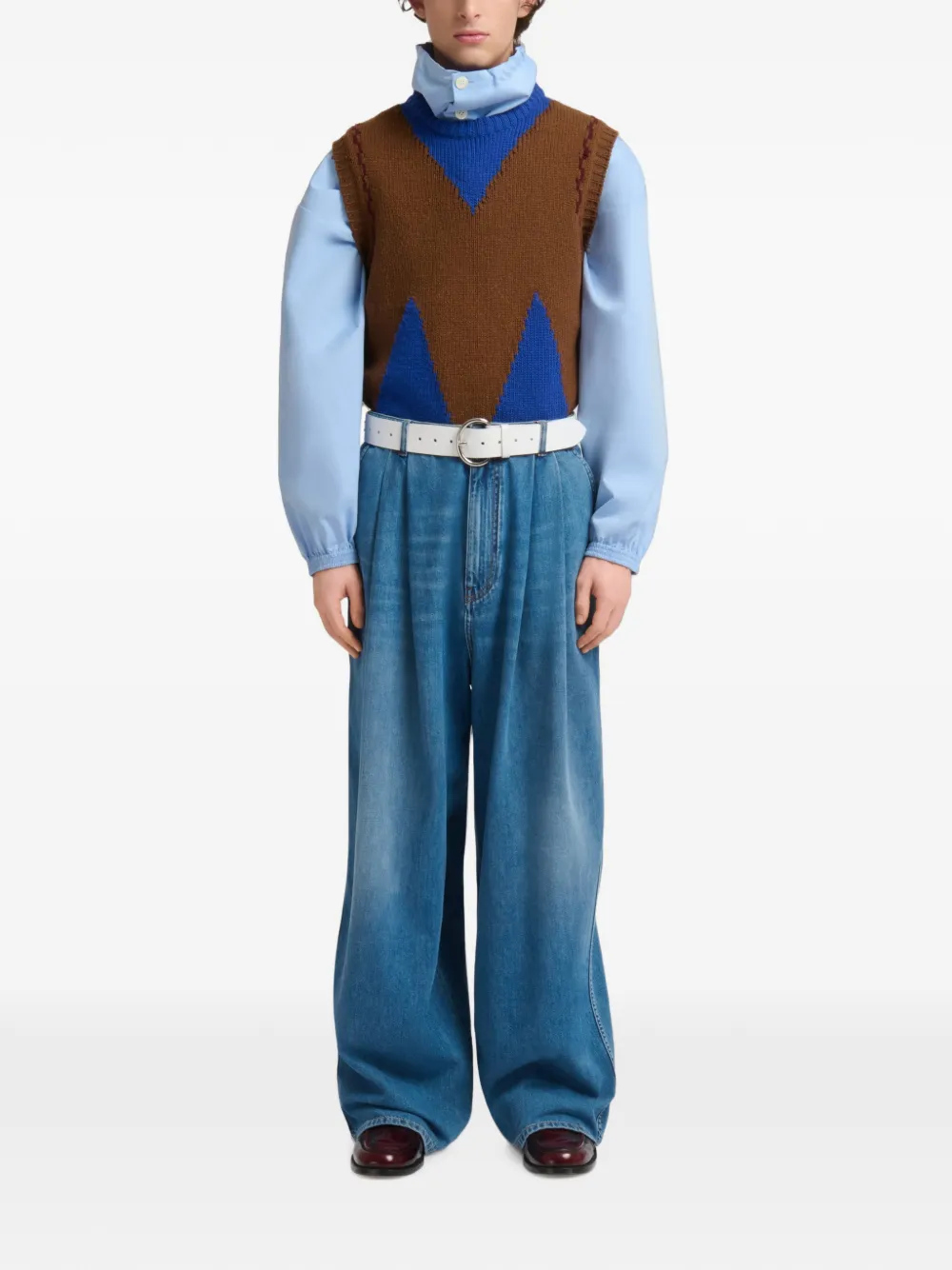 Marni Blauwe denim broek met dubbele plooien