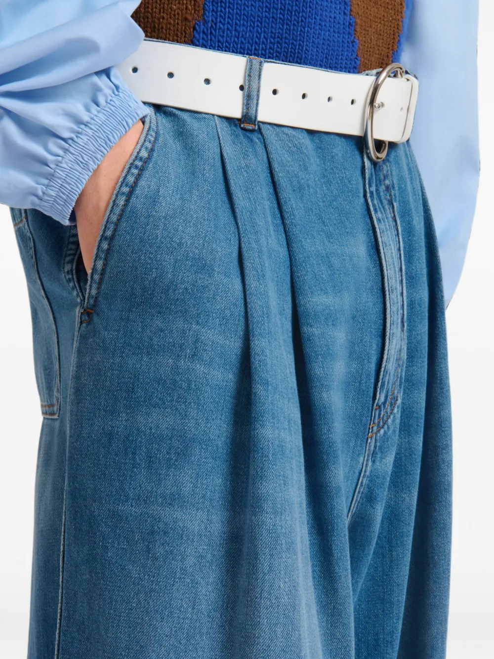 Marni Blauwe denim broek met dubbele plooien