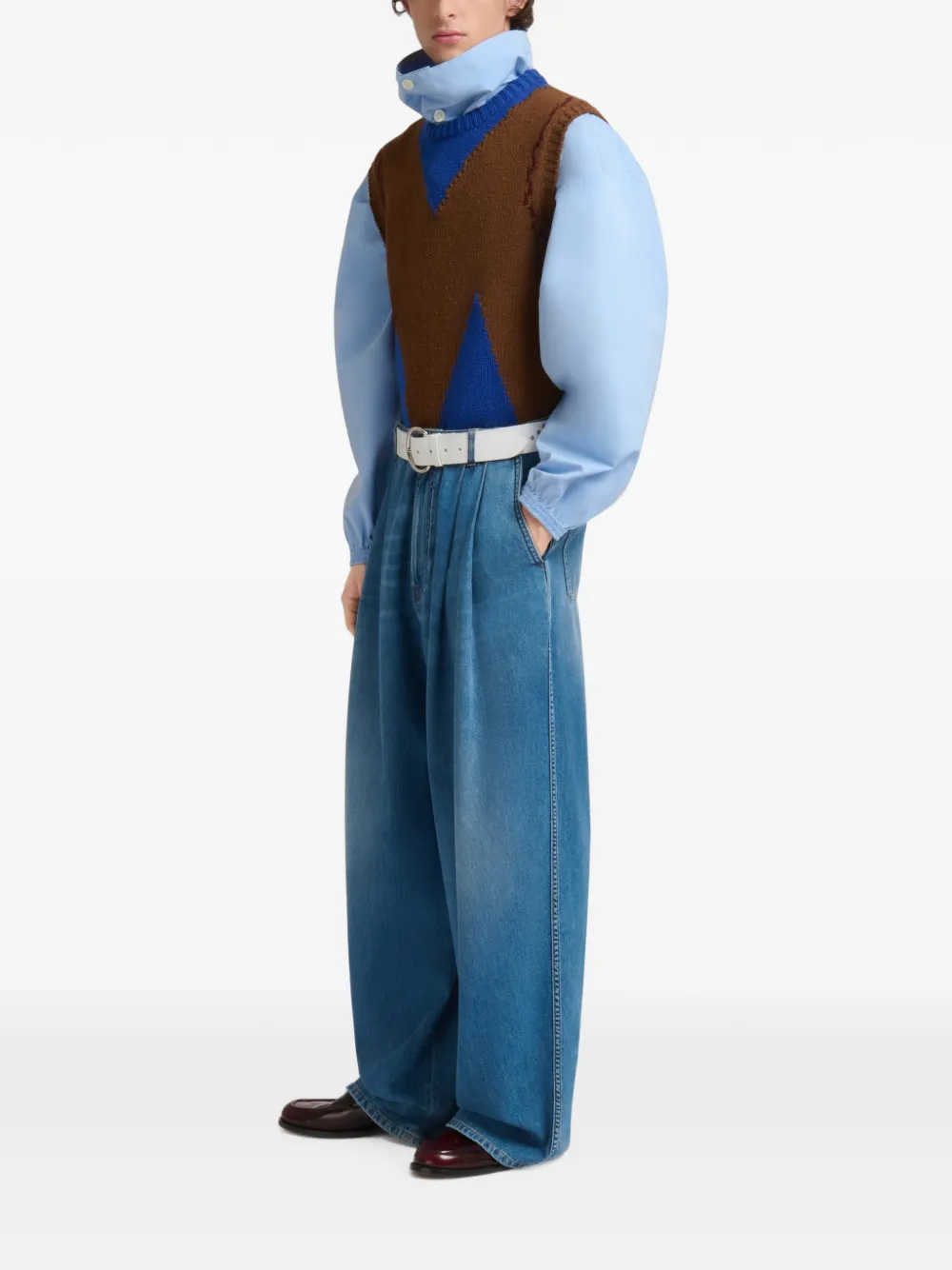 Marni Blauwe denim broek met dubbele plooien