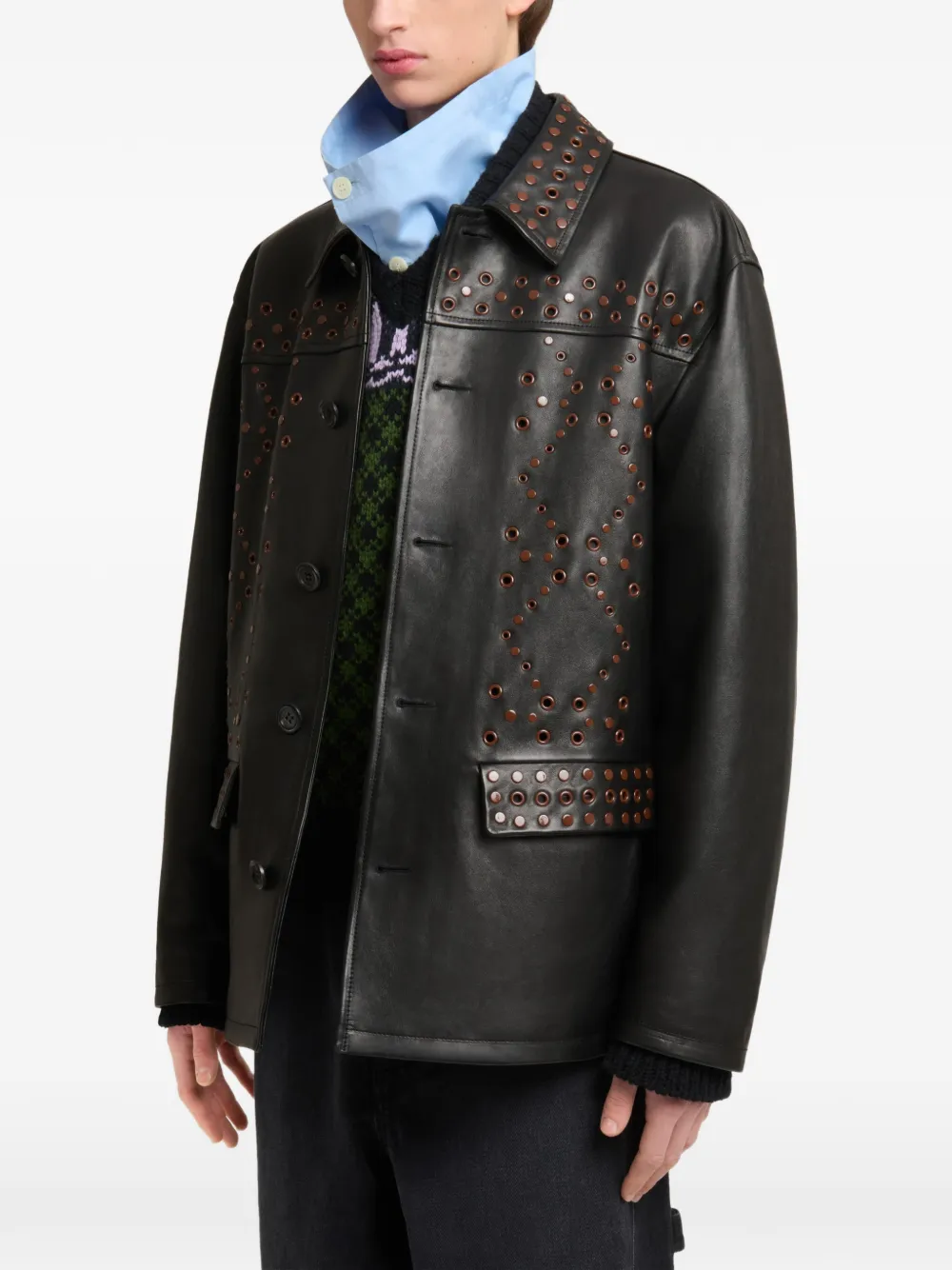 Marni Zwart leren jack met studs