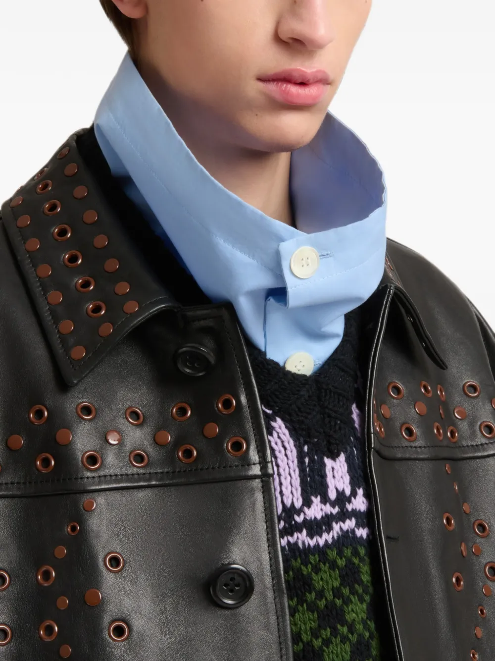 Marni Zwart leren jack met studs