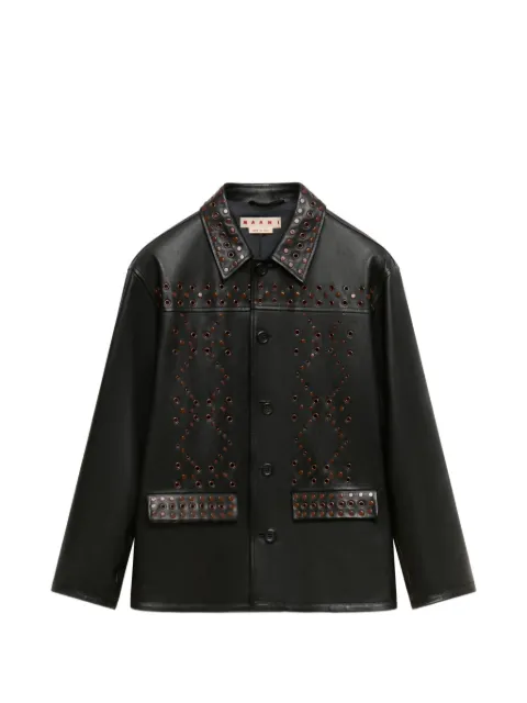 Marni black leather jacket with studded front