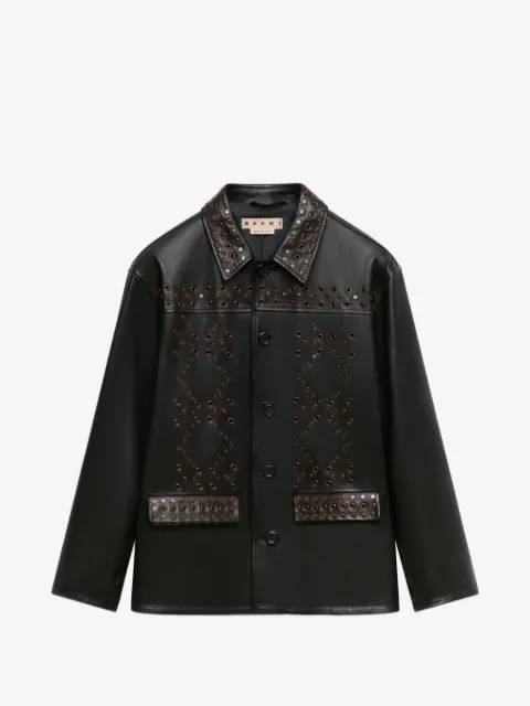Marni black leather jacket with studded front