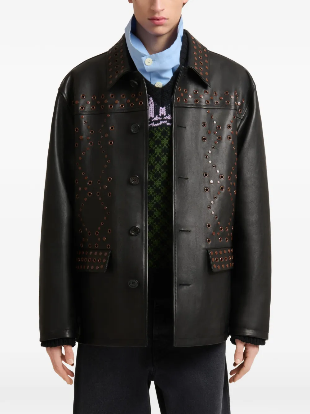 Marni Zwart leren jack met studs