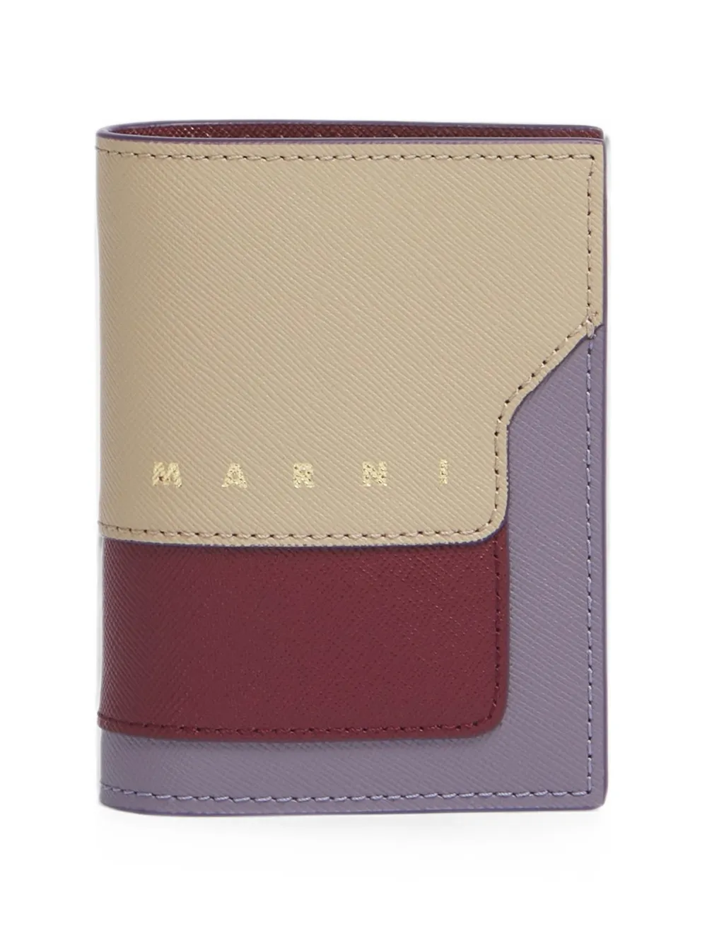 Marni taupe, ruby and purple saffiano-leather bifold wallet - Rosso