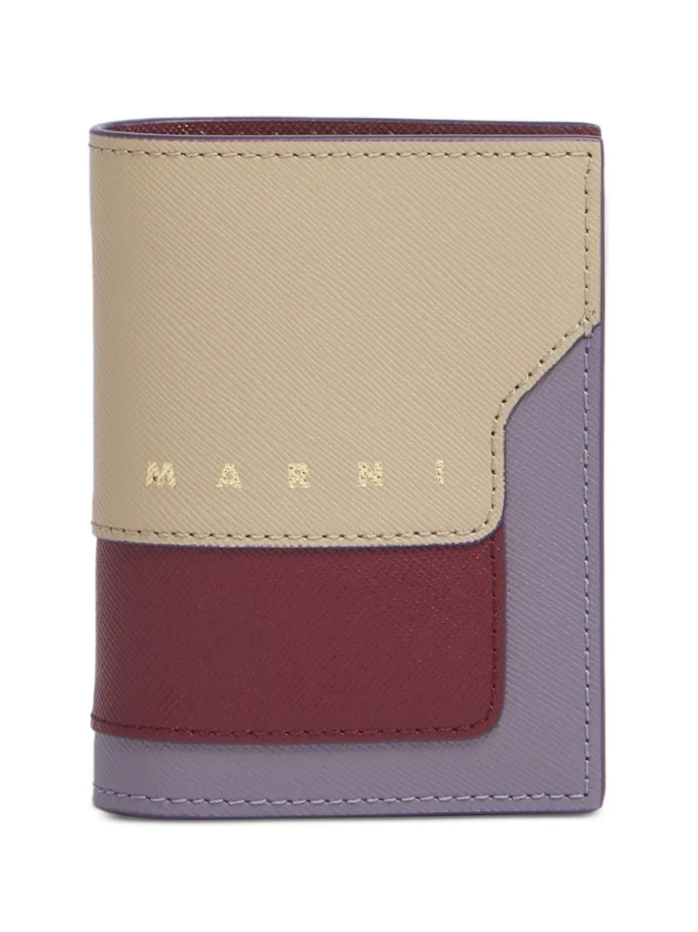 Marni taupe, ruby and purple saffiano-leather bifold wallet - Rosso