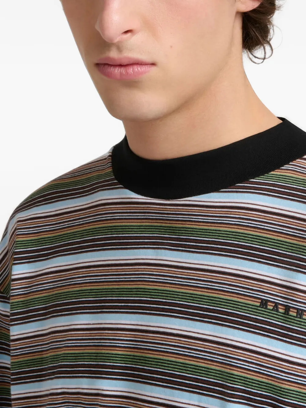 Marni Gestreept T-shirt met borduurwerk Bruin