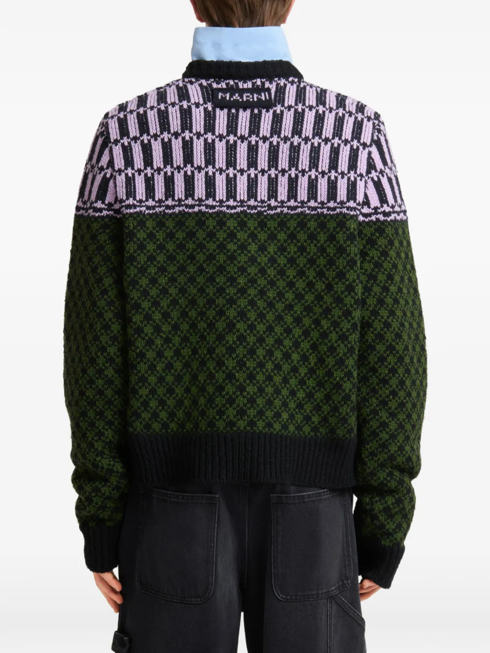 Marni Jacquard gebreide trui met geometrisch motief Groen