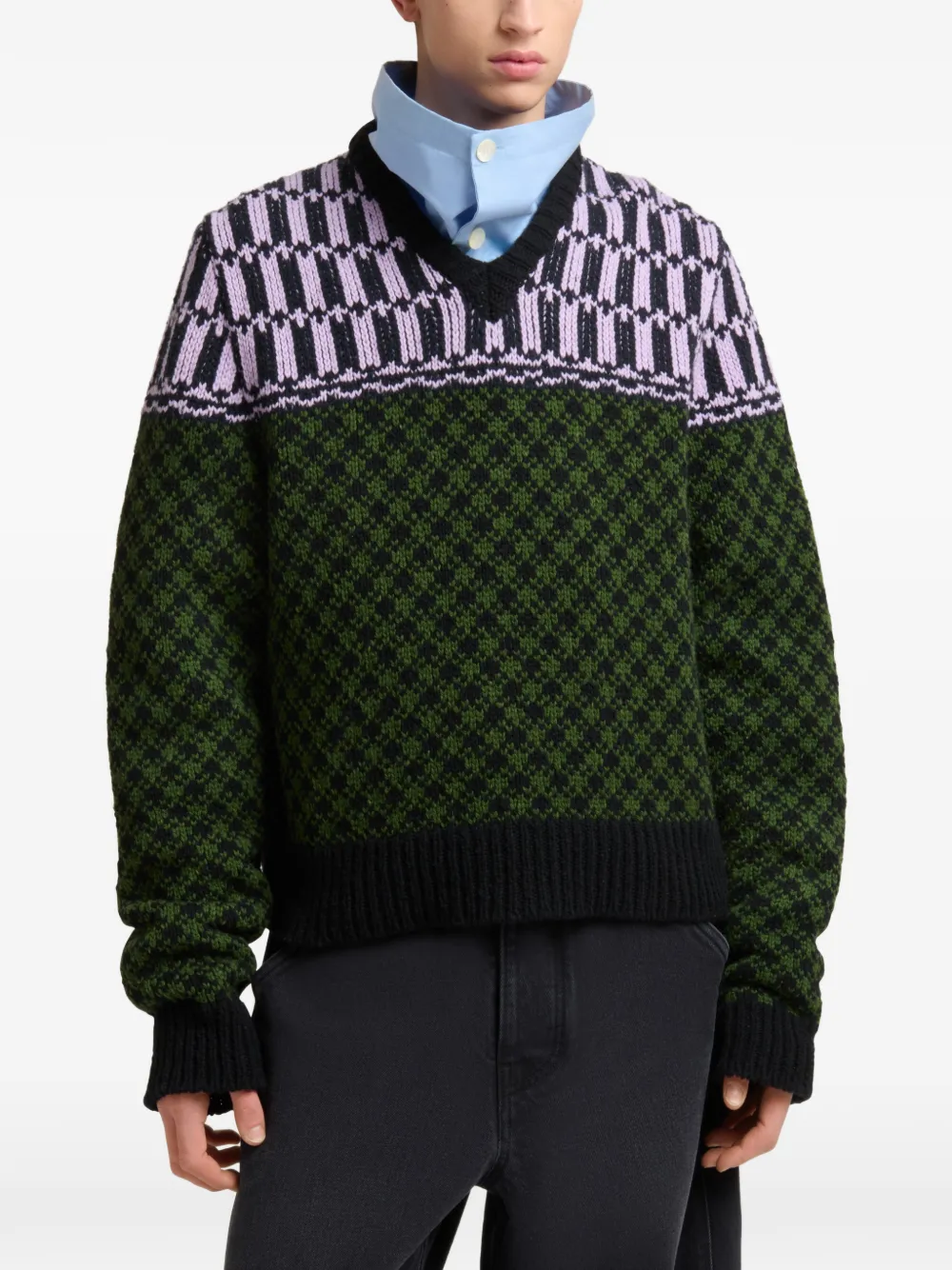 Marni Jacquard gebreide trui met geometrisch motief Groen