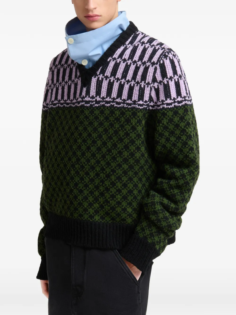 Marni Jacquard gebreide trui met geometrisch motief Groen