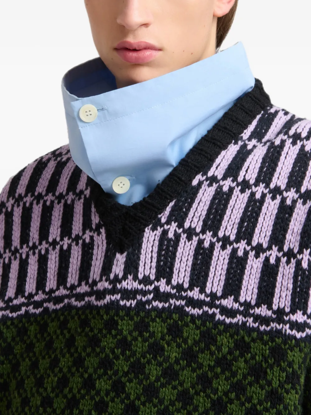 Marni Jacquard gebreide trui met geometrisch motief Groen