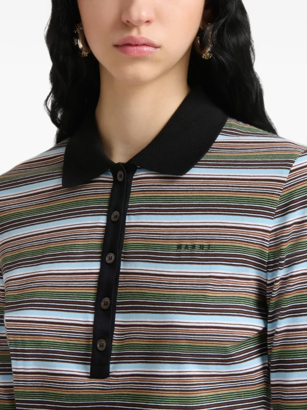 Marni Meerkleurig gestreept jersey poloshirt Bruin