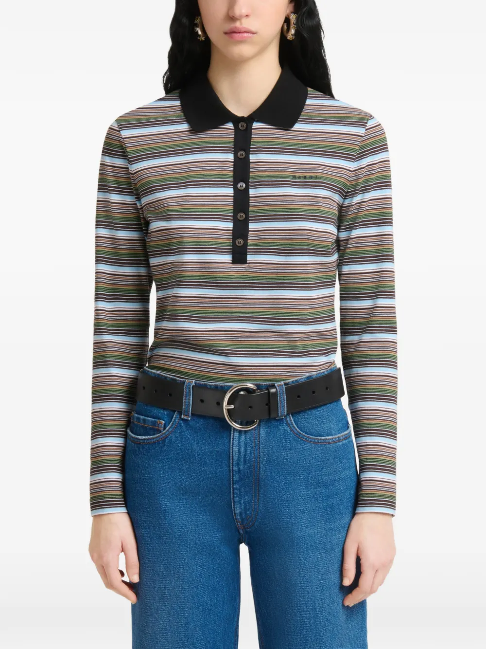 Marni Meerkleurig gestreept jersey poloshirt Bruin