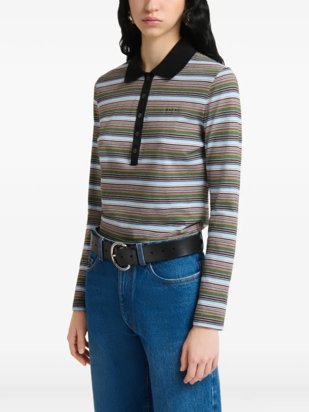Marni Meerkleurig gestreept jersey poloshirt Bruin