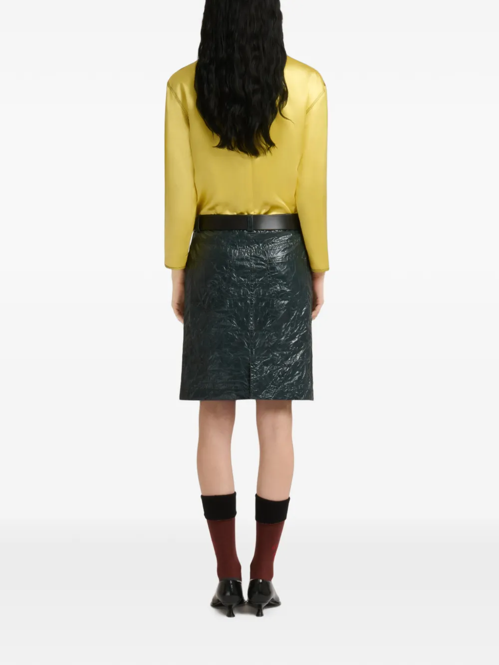 Marni Diepgroene taffeta rok met gekreukt effect