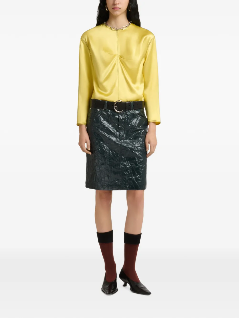 Marni Diepgroene taffeta rok met gekreukt effect
