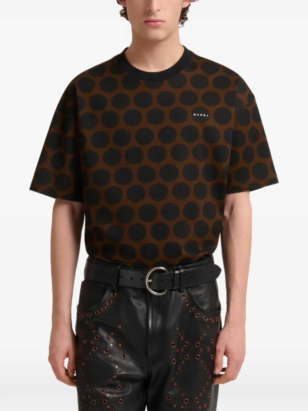 Marni Bruin katoenen T-shirt met Polka Rhythm-print