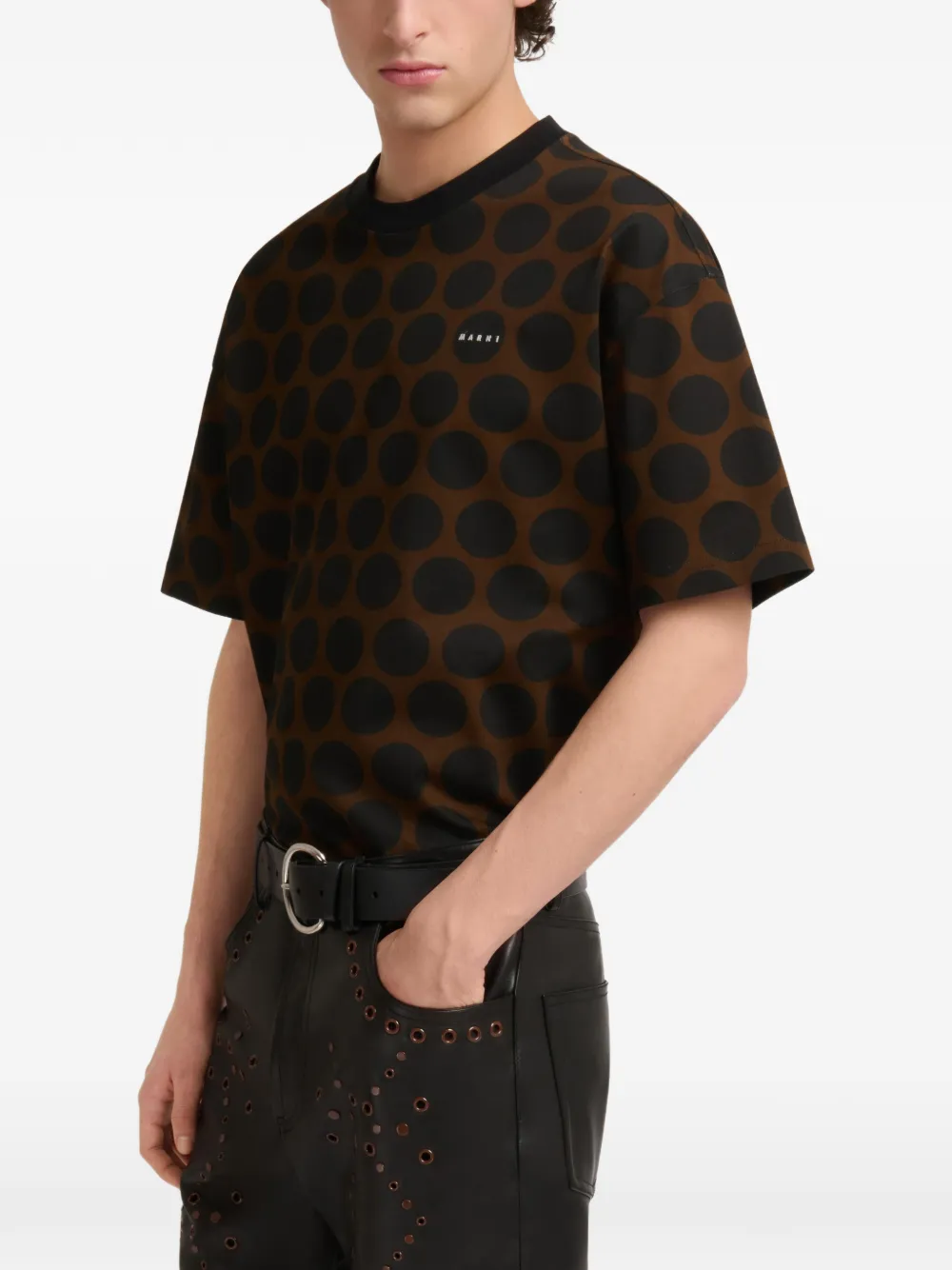 Marni Bruin katoenen T-shirt met Polka Rhythm-print