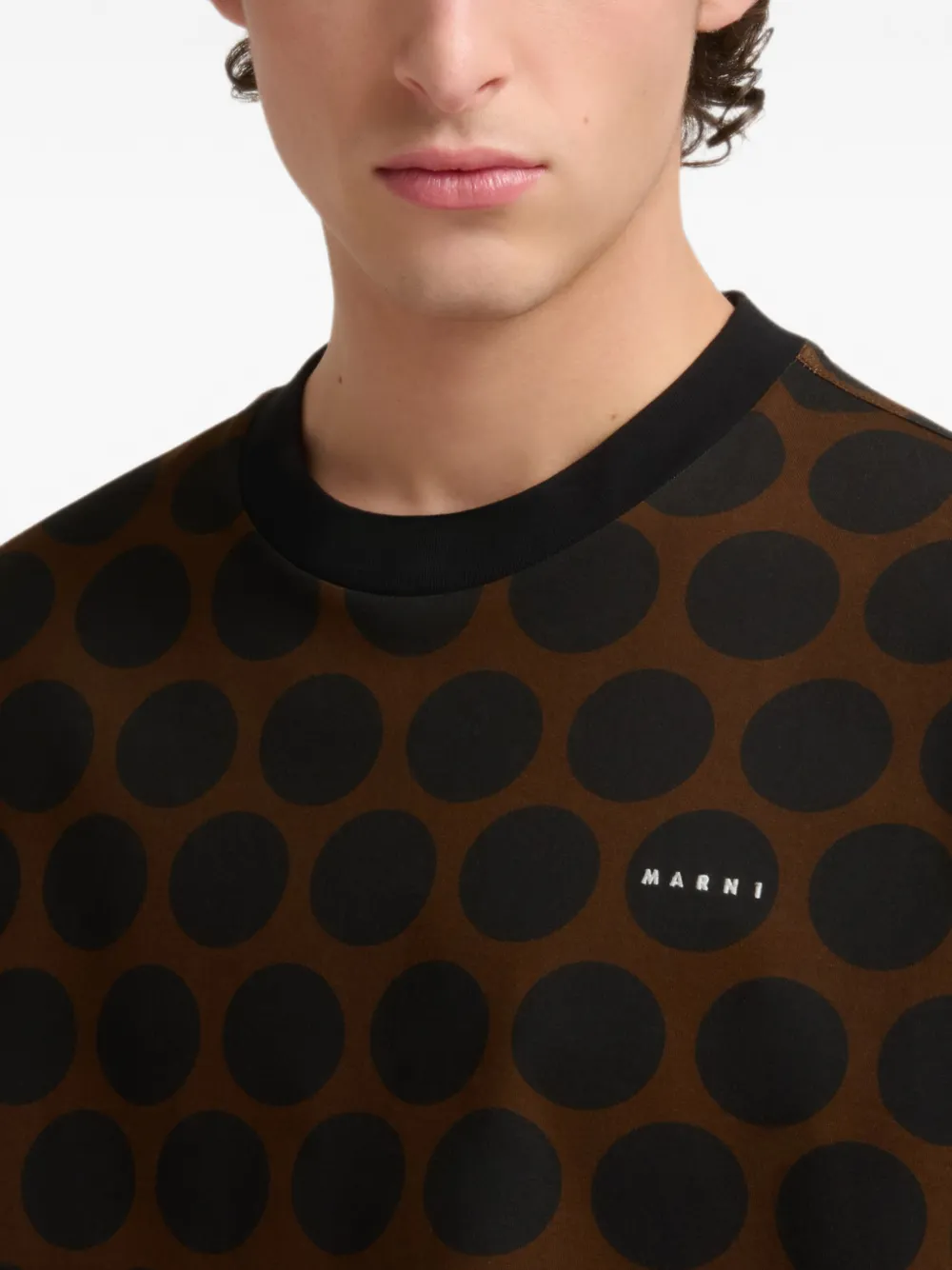 Marni Bruin katoenen T-shirt met Polka Rhythm-print