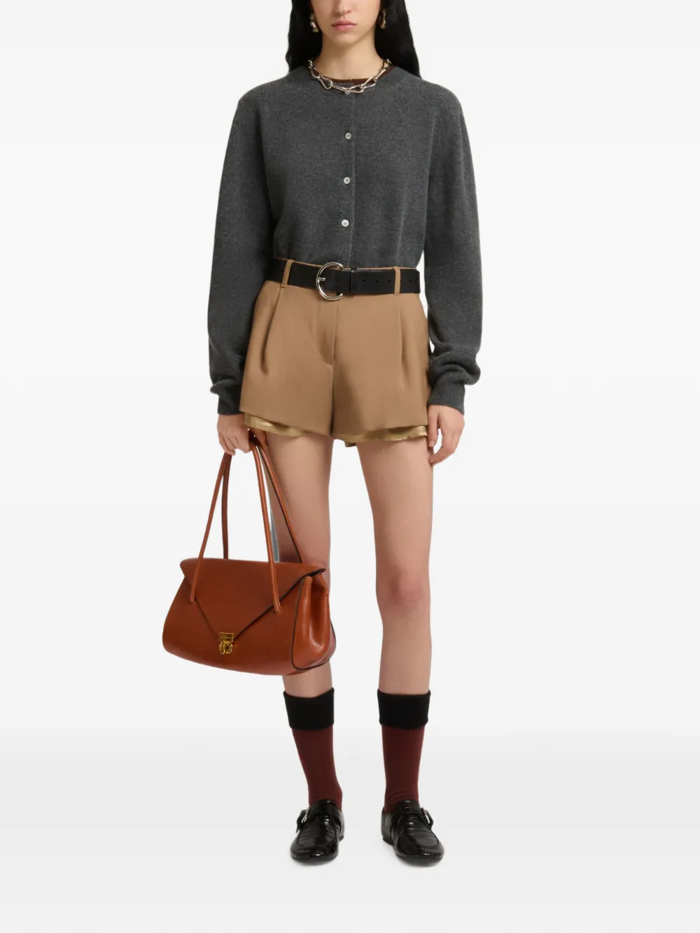 Marni E W leren schoudertas Bruin
