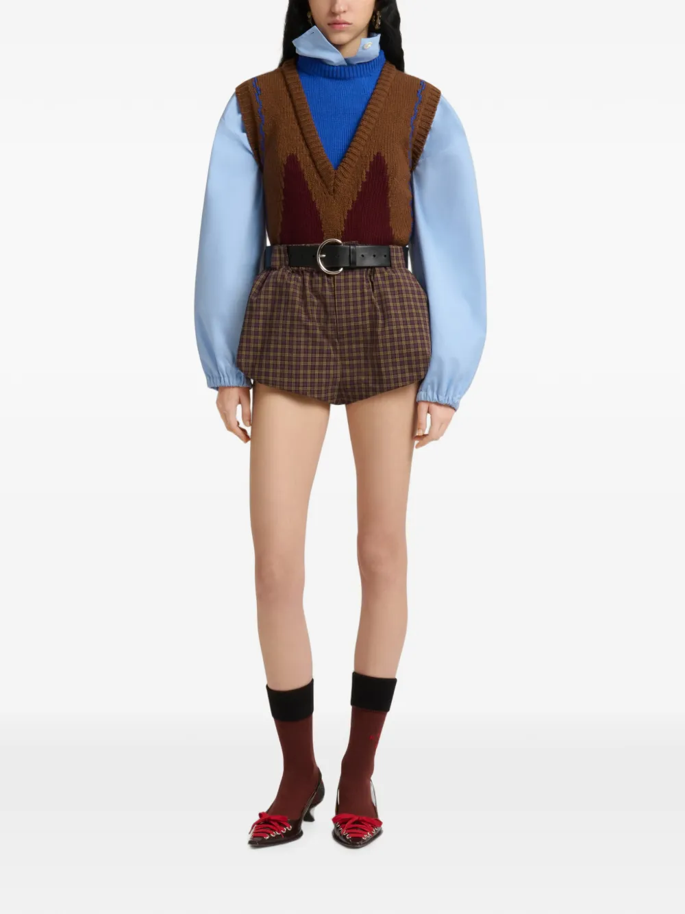 Marni Popeline geruite shorts Bruin