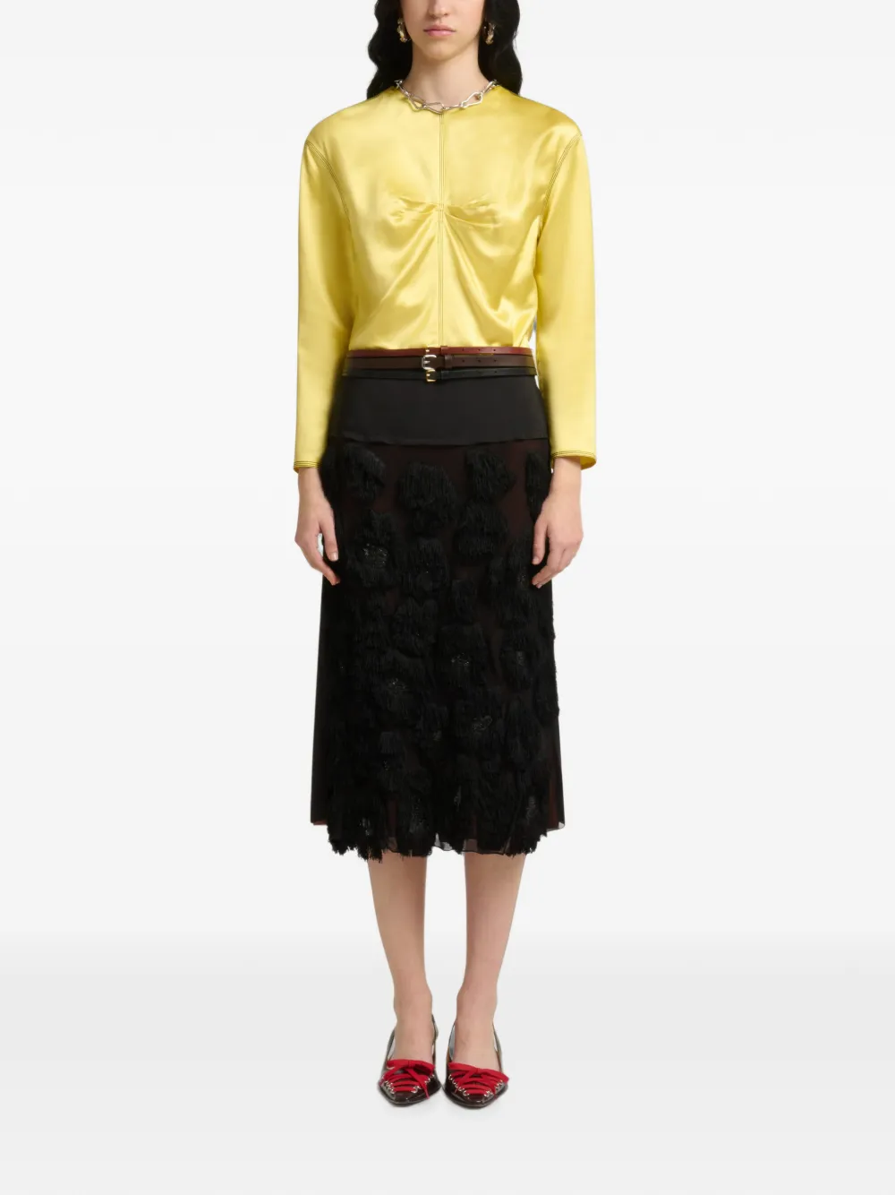 Marni Zwarte georgette rok met camouflage-patroon