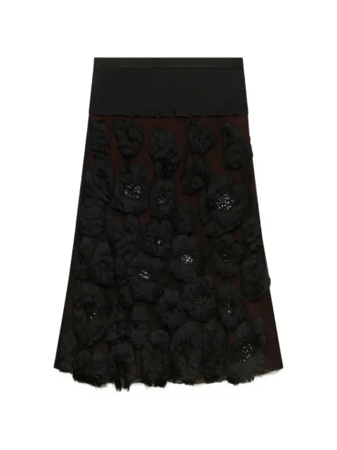 Marni black georgette skirt with shaggy camouflage motif