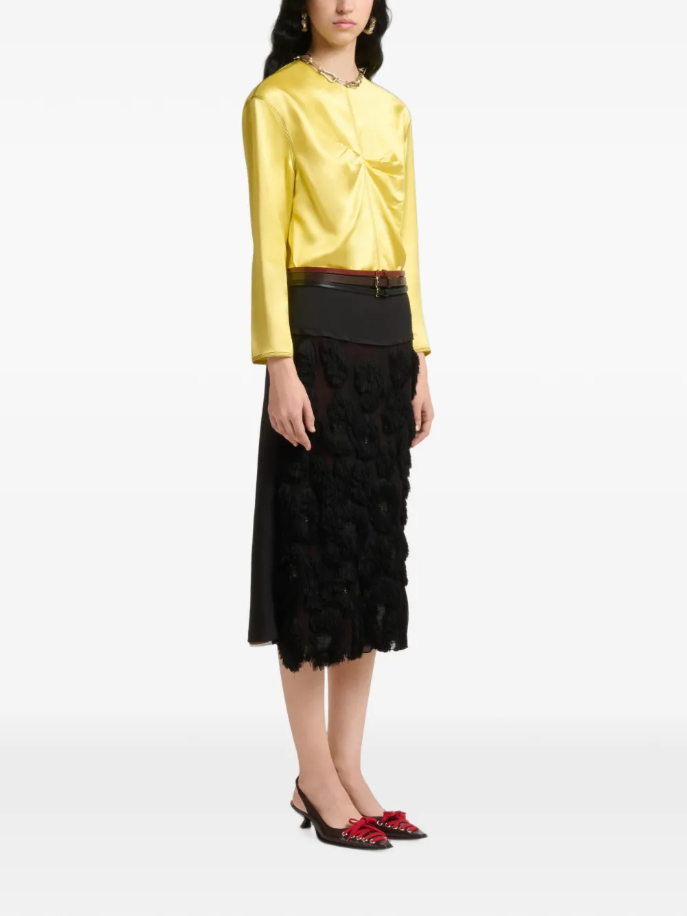Marni Zwarte georgette rok met camouflage-patroon