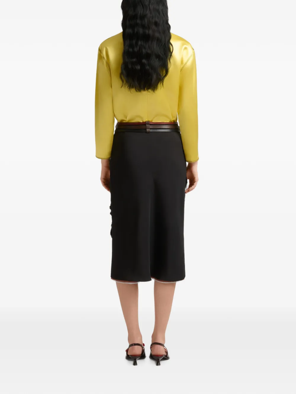Marni Zwarte georgette rok met camouflage-patroon