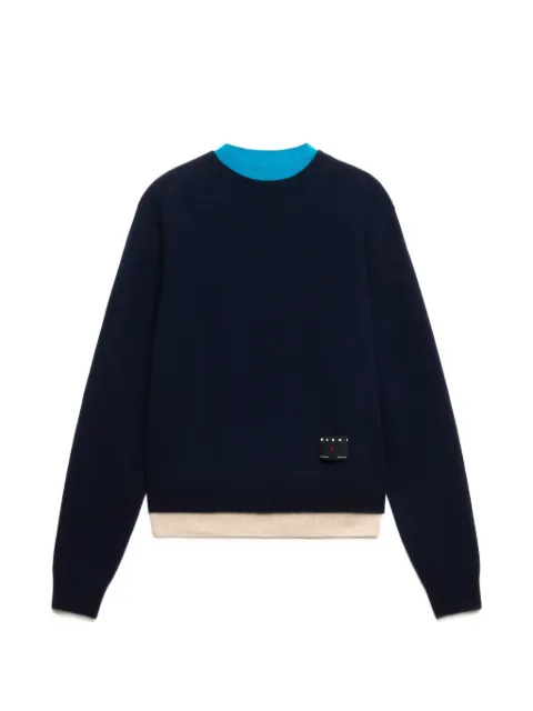 Marni deep blue cashmere jumper with layered effect