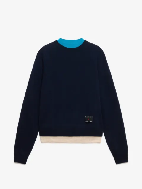 Marni deep blue cashmere jumper with layered effect