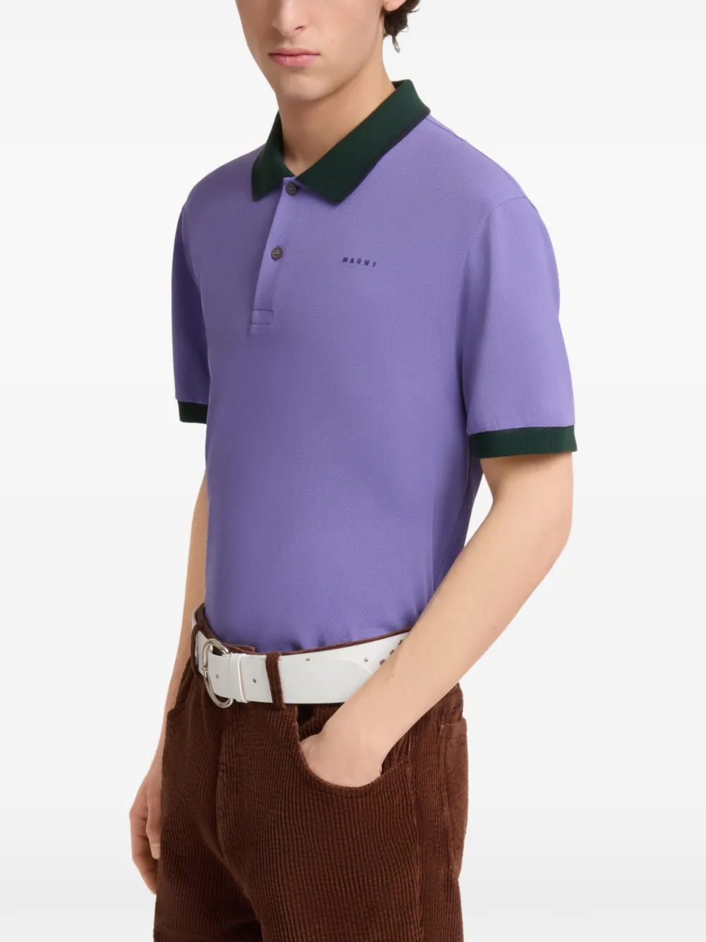 Marni Paars piqué poloshirt met contrasterende afwerkingen