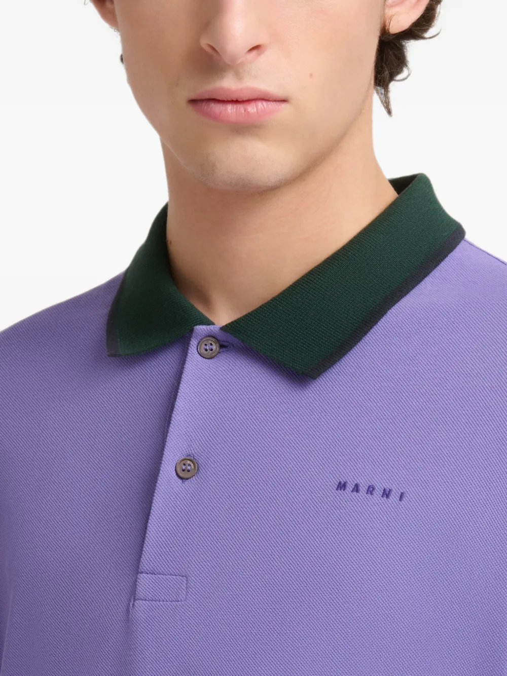 Marni Paars piqué poloshirt met contrasterende afwerkingen