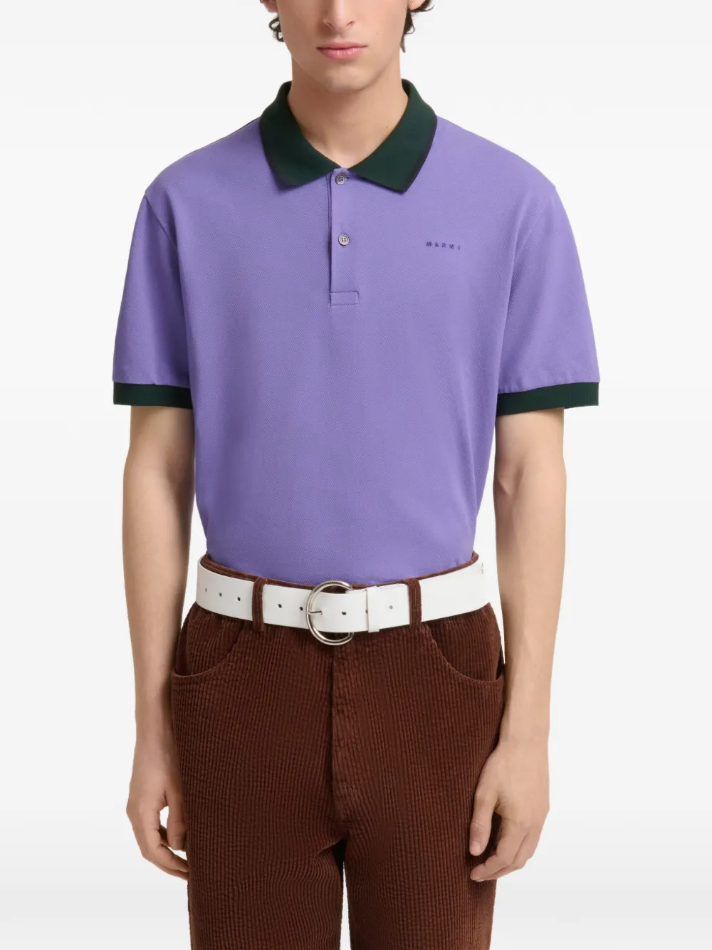 Marni Paars piqué poloshirt met contrasterende afwerkingen