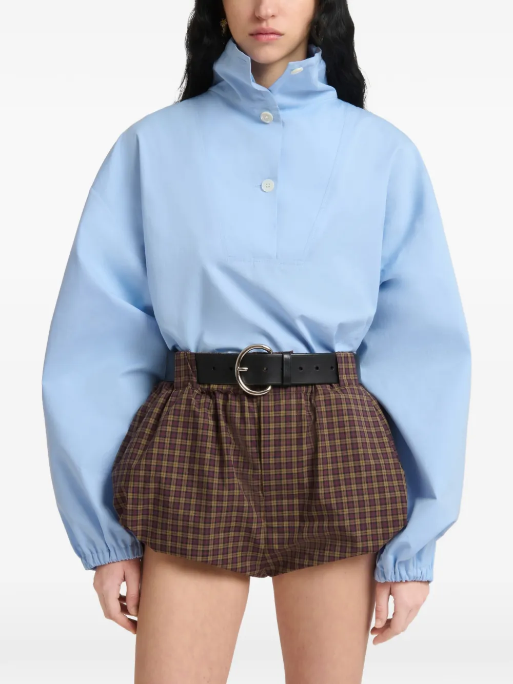 Marni Lichtblauwe popeline blouse met hoge hals