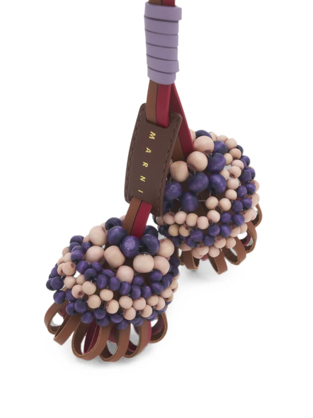 Marni Leren sleutelhanger met houten kraaldetail Paars