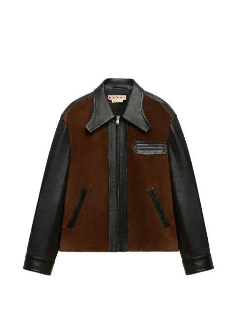 Marni black leather jacket with crust front