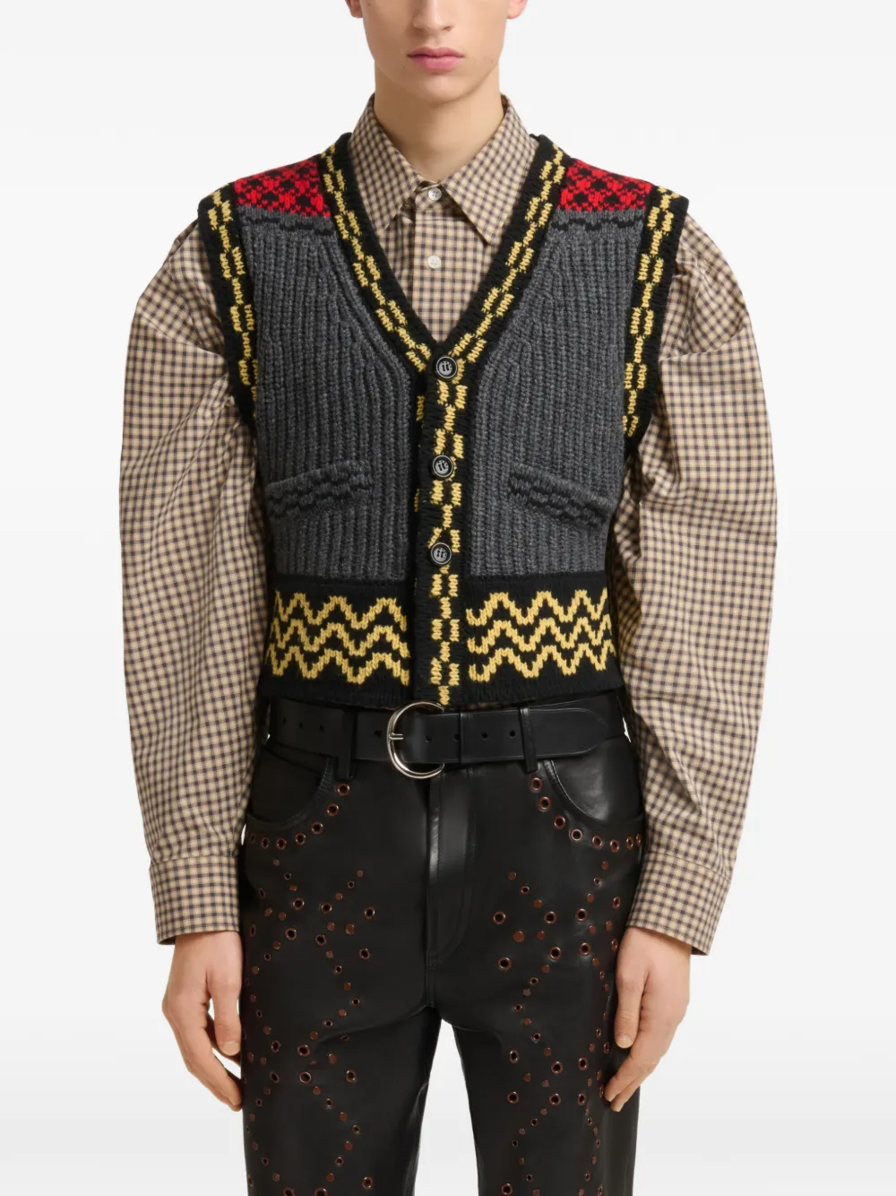 Marni Jacquard gebreid gilet met geometrische afwerking Grijs